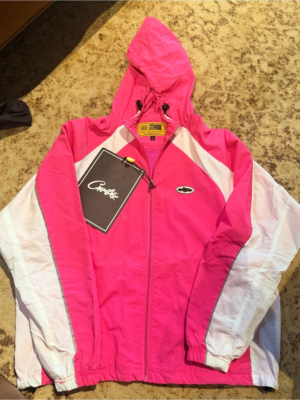 Men’s Pink Hooded Windbreaker Jacket with White Panels